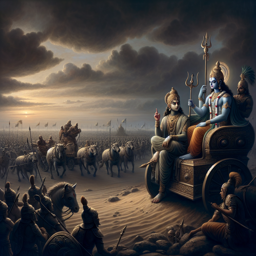 Generate   arjuna and krishna during mahabharata battlefield